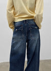 Tair back pocket wide denim pants