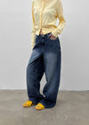 Tair back pocket wide denim pants
