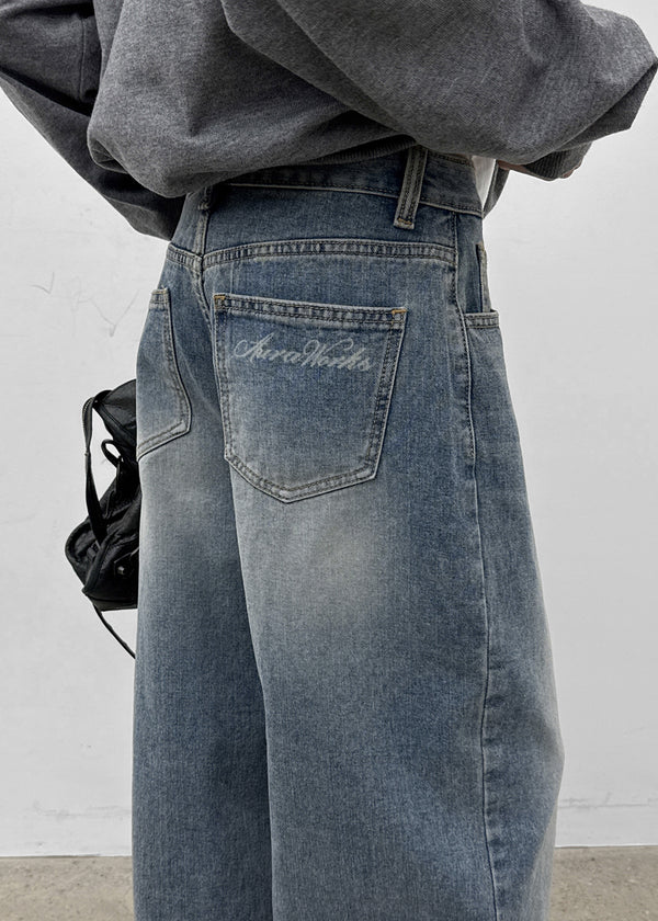 Venue Lettering Wide Denim Pants