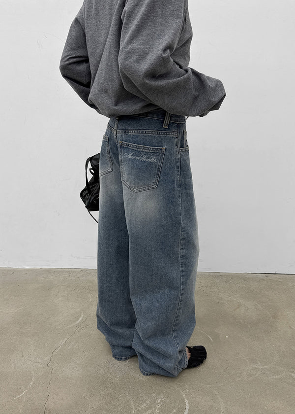 Venue Lettering Wide Denim Pants