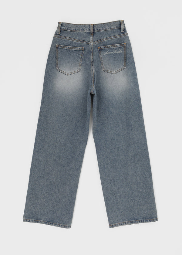 Venue Lettering Wide Denim Pants
