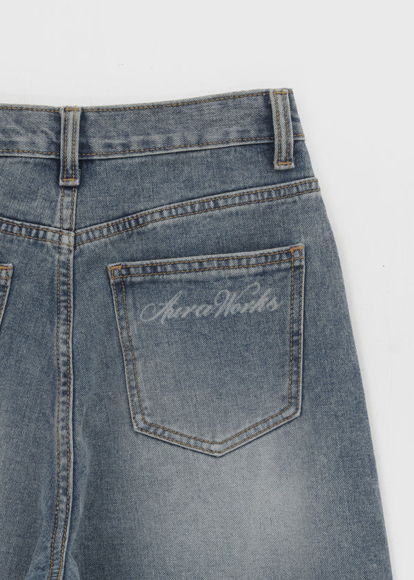 Venue Lettering Wide Denim Pants