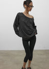 [MADE] Mumu Boat Neck Shirred Long Sleeve Tee