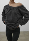 [MADE] Mumu Boat Neck Shirred Long Sleeve Tee