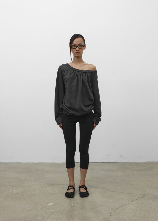 [MADE] Mumu Boat Neck Shirred Long Sleeve Tee