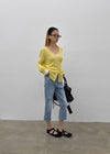 Link cut slit denim capri pants