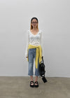 Link cut slit denim capri pants