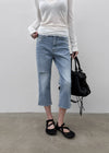 Link cut slit denim capri pants