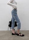 Link cut slit denim capri pants