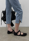 Link cut slit denim capri pants