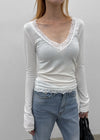 Creen Lace Deep V-Neck Long Sleeve Tee