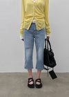 Link cut slit denim capri pants