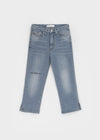 Link cut slit denim capri pants