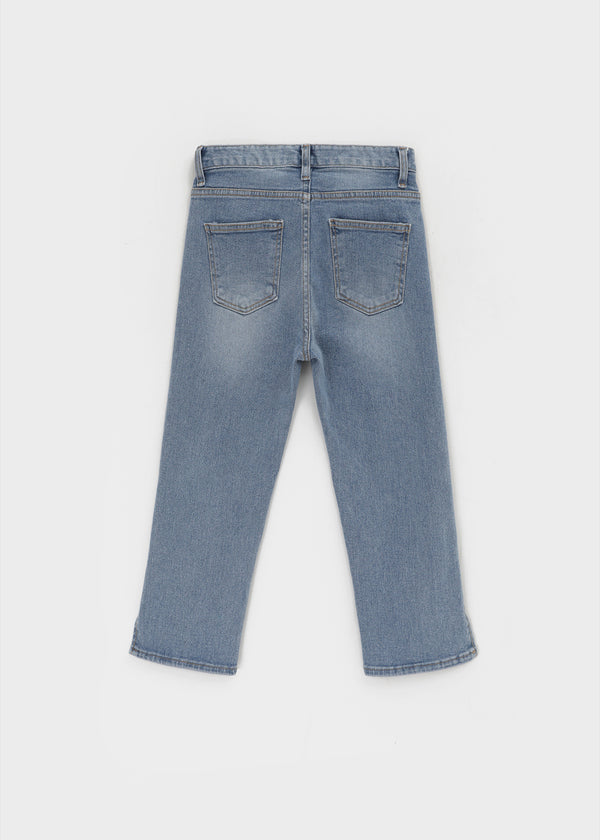 Link cut slit denim capri pants