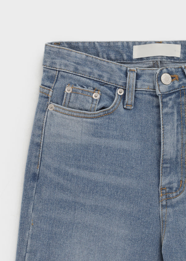 Link cut slit denim capri pants