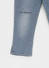 Link cut slit denim capri pants