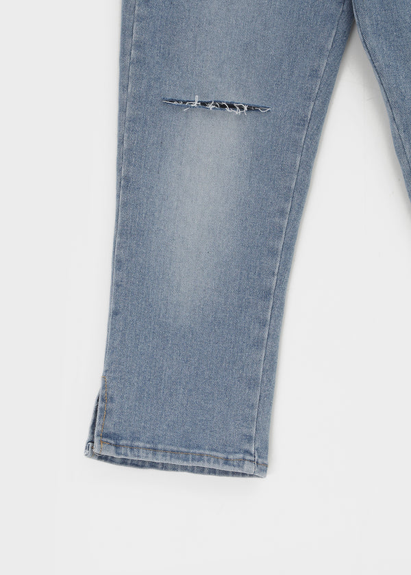 Link cut slit denim capri pants