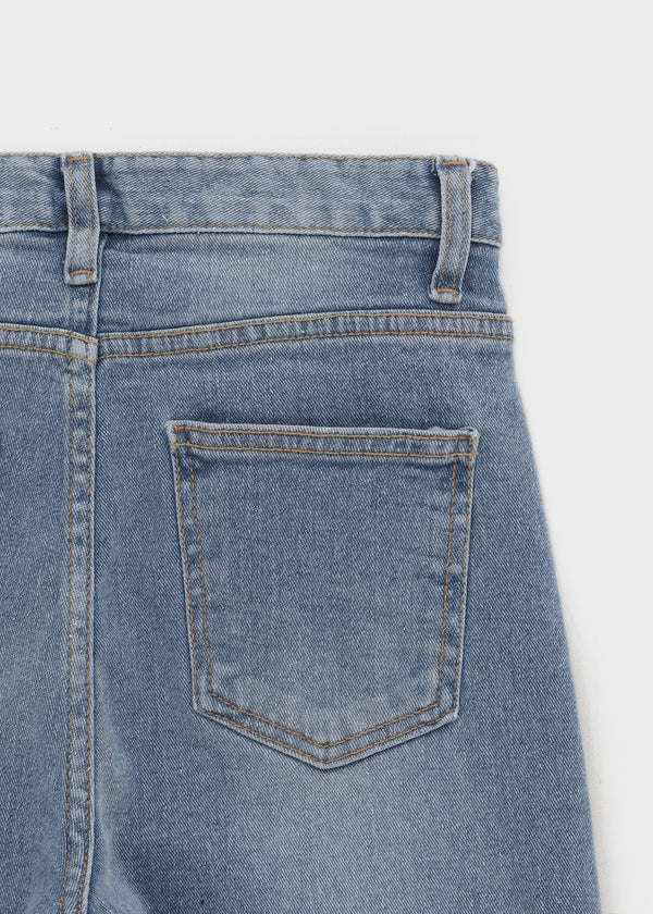Link cut slit denim capri pants