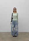 Kran Damage Balloon Wide Denim Pants