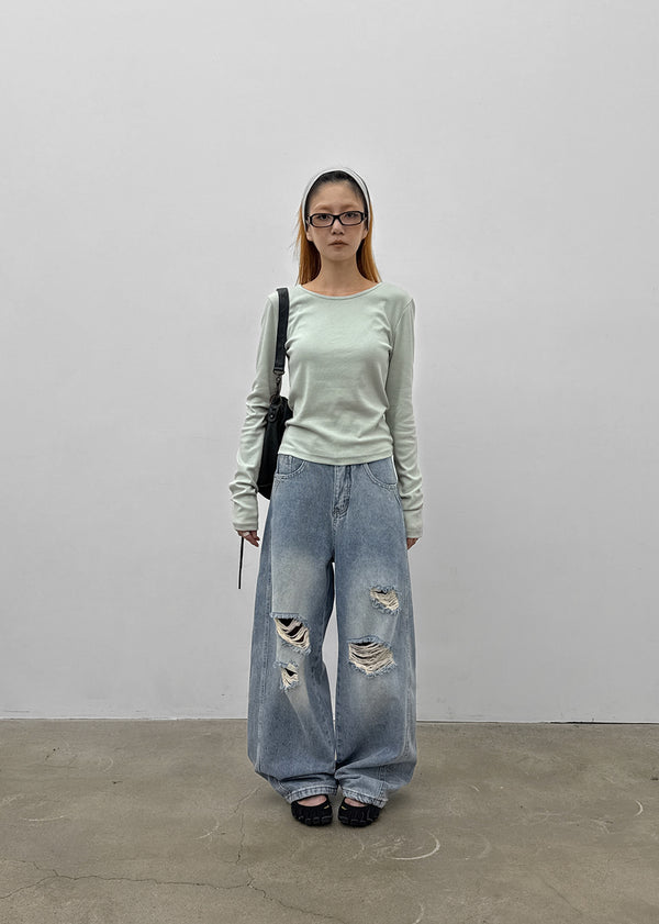 Kran Damage Balloon Wide Denim Pants