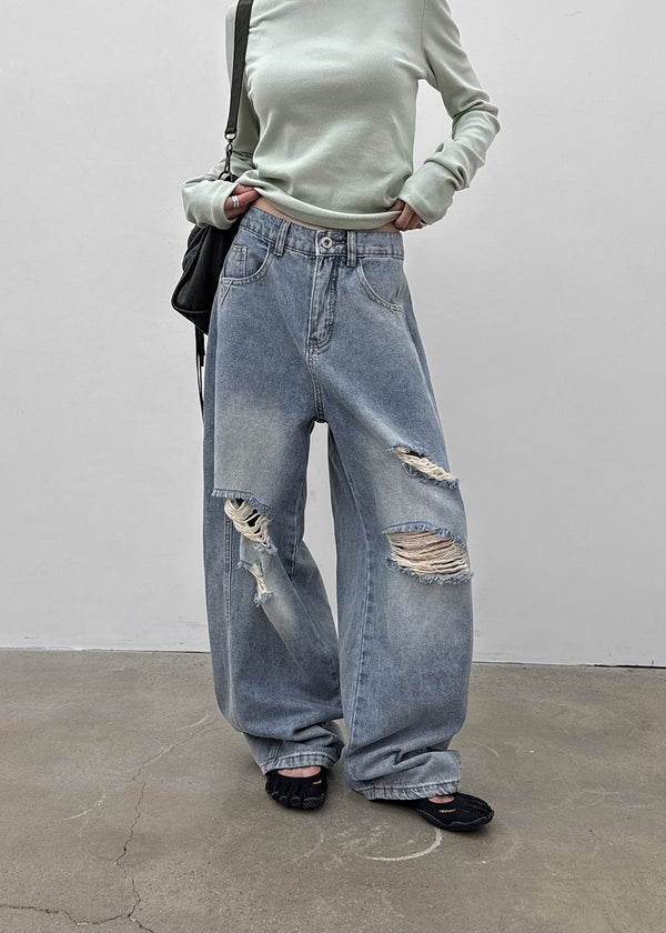 Kran Damage Balloon Wide Denim Pants