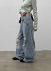 Kran Damage Balloon Wide Denim Pants