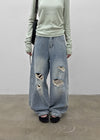Kran Damage Balloon Wide Denim Pants