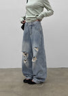 Kran Damage Balloon Wide Denim Pants