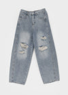 Kran Damage Balloon Wide Denim Pants