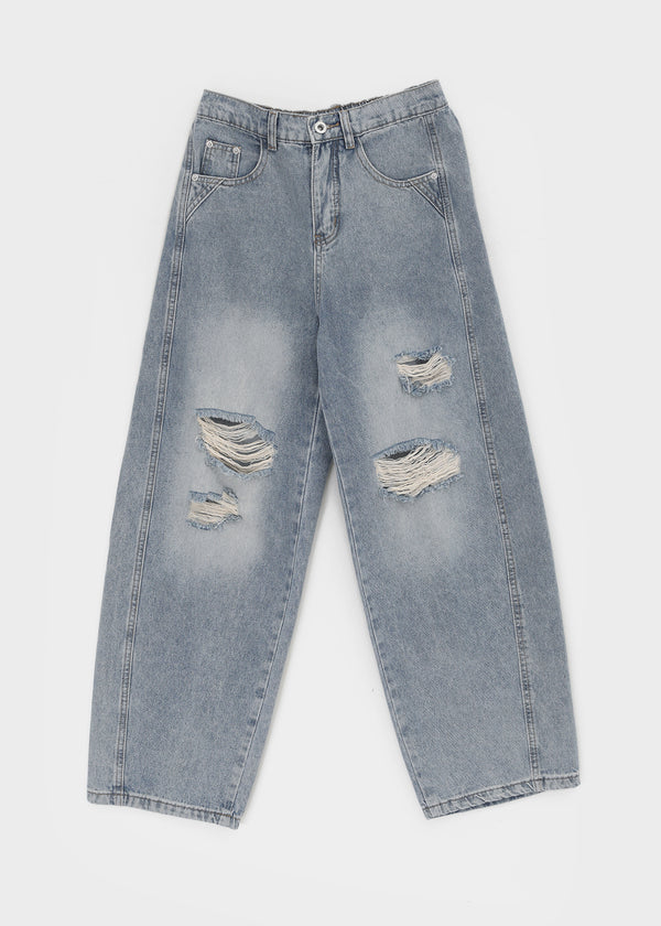 Kran Damage Balloon Wide Denim Pants