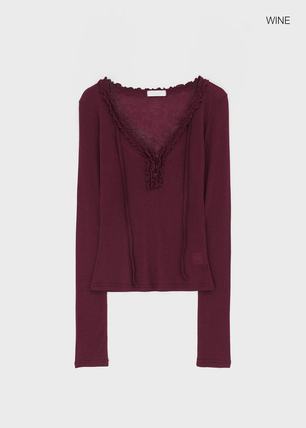Abe Frill V-Neck Long Sleeve Tee (30% Wool)