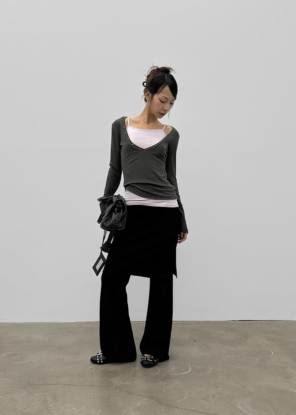 Ronpo SET - Deep V-neck Long Sleeve Tee, Sleeveless