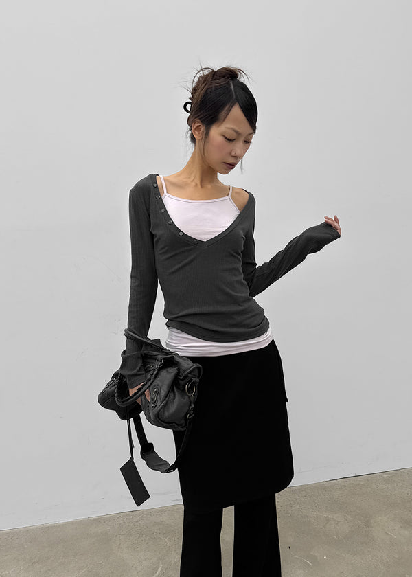 Ronpo SET - Deep V-neck Long Sleeve Tee, Sleeveless