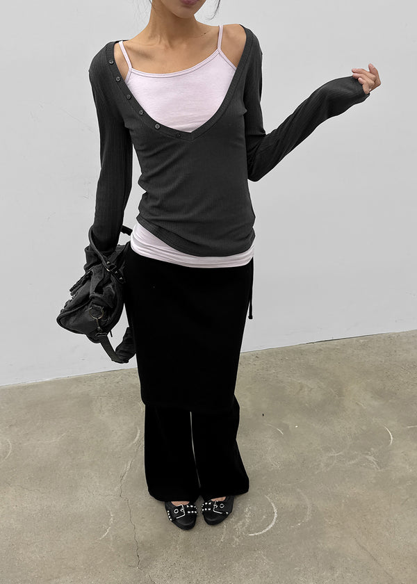 Ronpo SET - Deep V-neck Long Sleeve Tee, Sleeveless