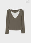 Ronpo SET - Deep V-neck Long Sleeve Tee, Sleeveless
