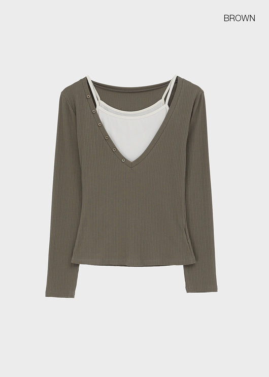 Ronpo SET - Deep V-neck Long Sleeve Tee, Sleeveless