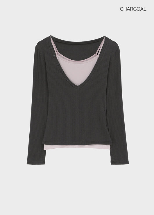 Ronpo SET - Deep V-neck Long Sleeve Tee, Sleeveless