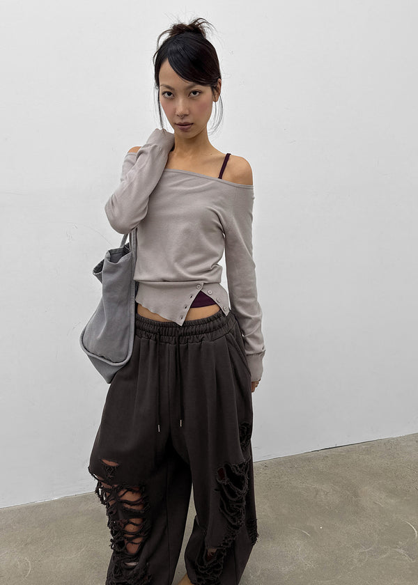 [MADE] Velvety Button Off-Shoulder Knit