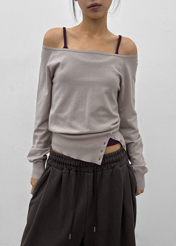 [MADE] Velvety Button Off-Shoulder Knit