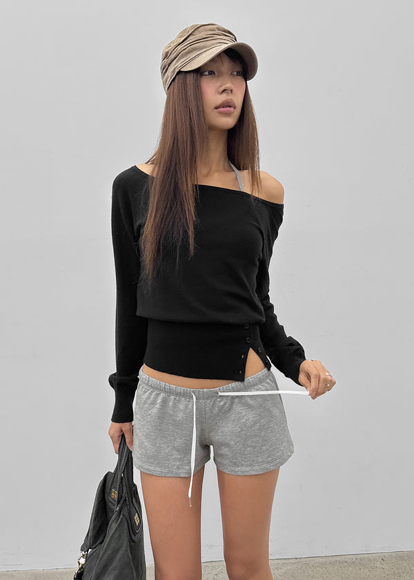 [MADE] Velvety Button Off-Shoulder Knit