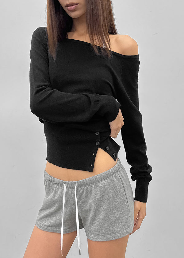[MADE] Velvety Button Off-Shoulder Knit