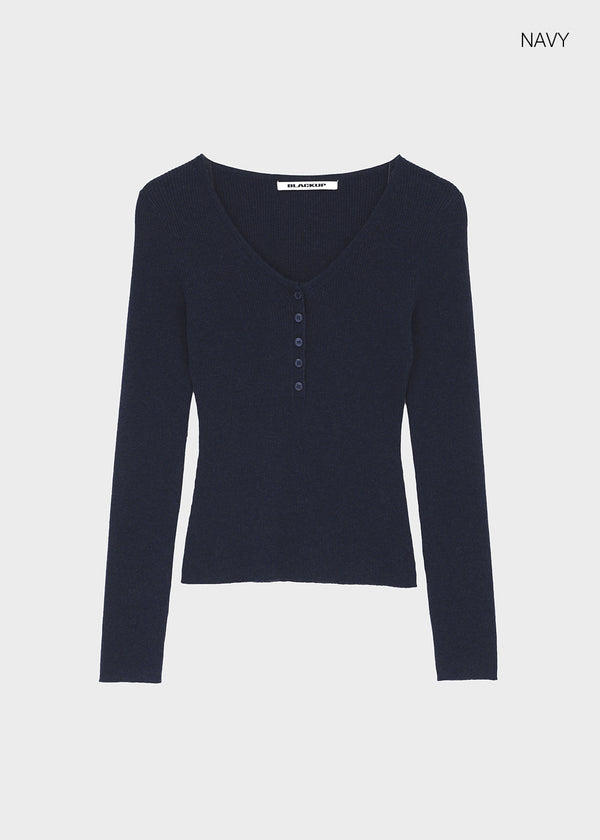 [MADE] Soflens Wool Deep V-Neck Henley Knit