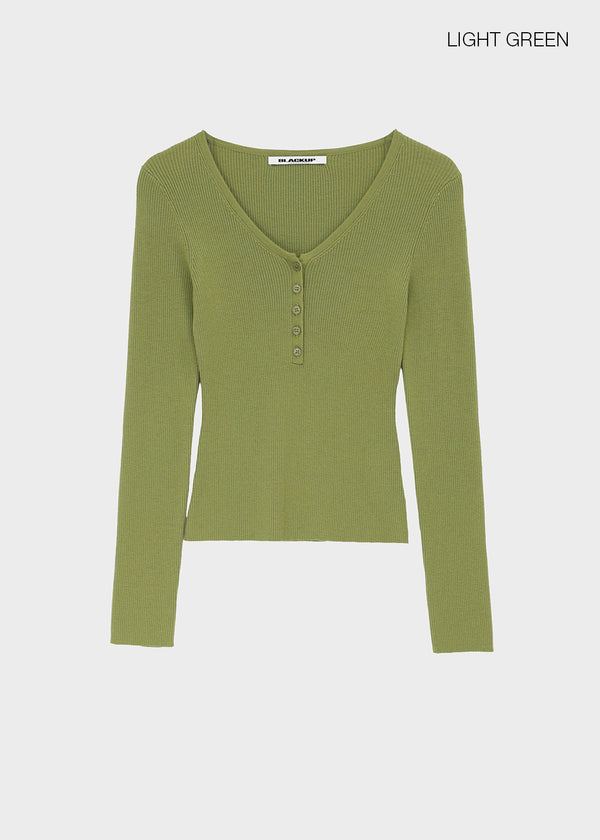 [MADE] Soflens Wool Deep V-Neck Henley Knit