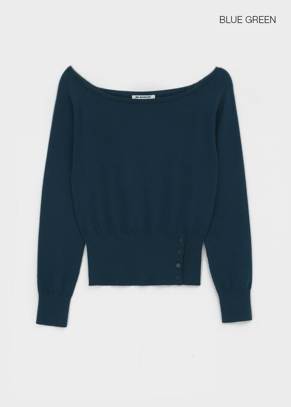 [MADE] Velvety Button Off-Shoulder Knit
