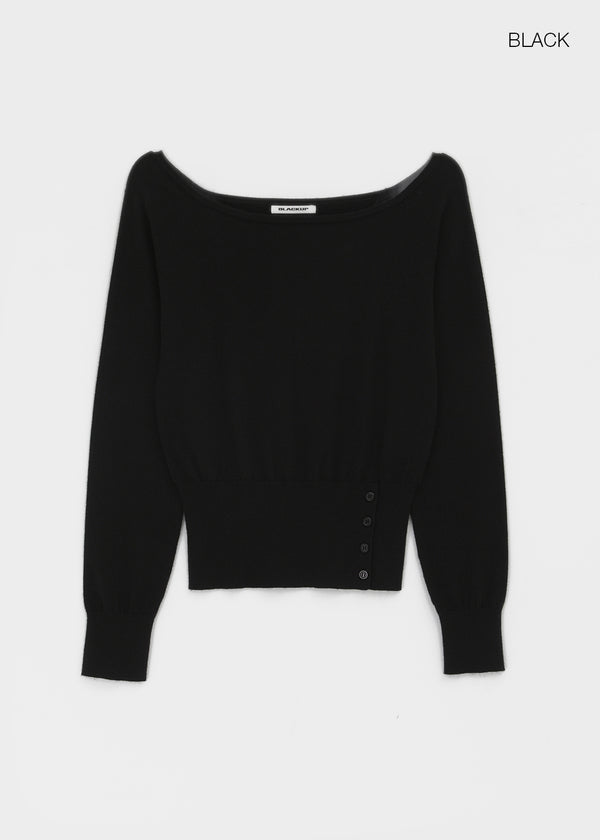 [MADE] Velvety Button Off-Shoulder Knit