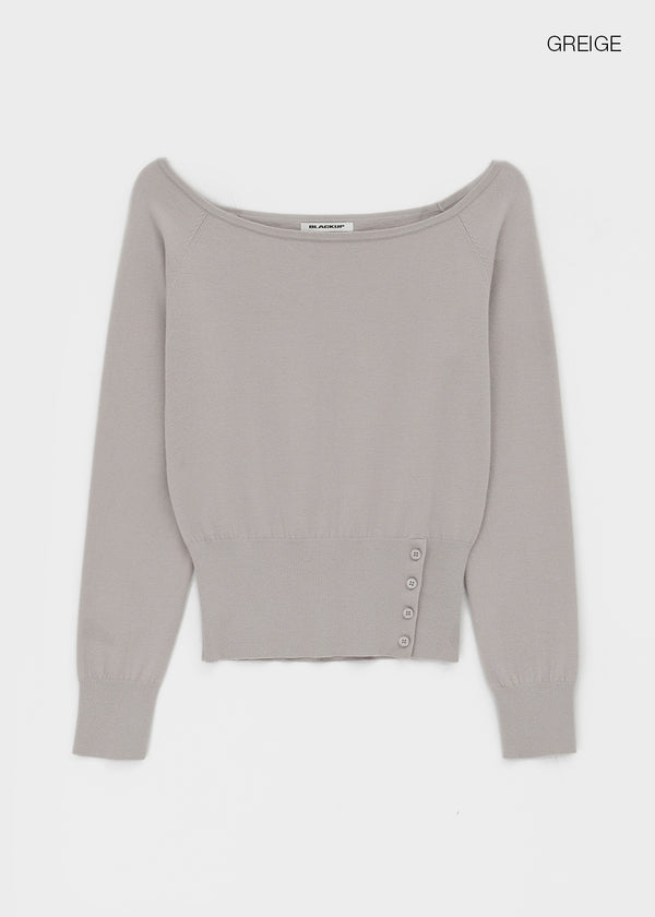 [MADE] Velvety Button Off-Shoulder Knit
