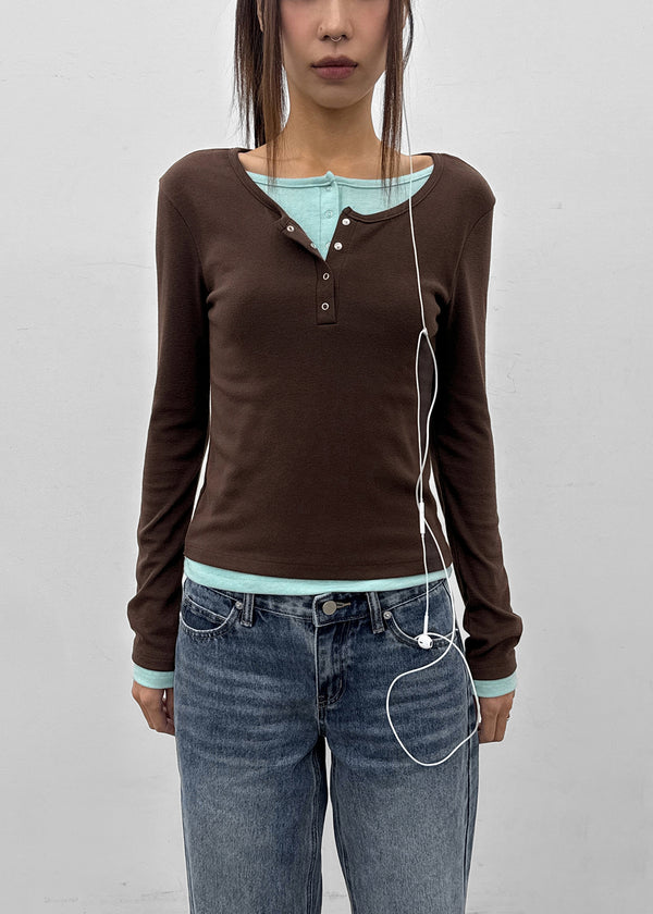 [MADE] Yusia Layered Snap Long Sleeve T-shirt