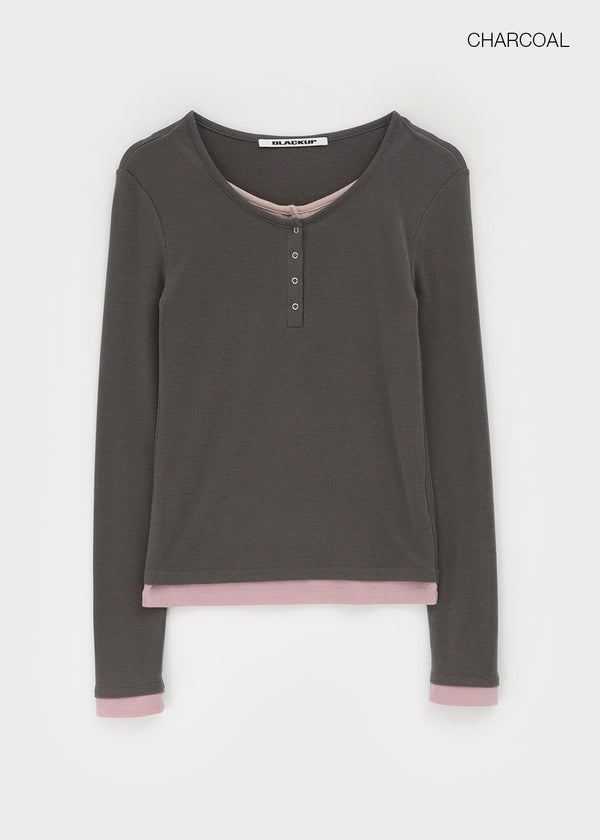 [MADE] Yusia Layered Snap Long Sleeve T-shirt