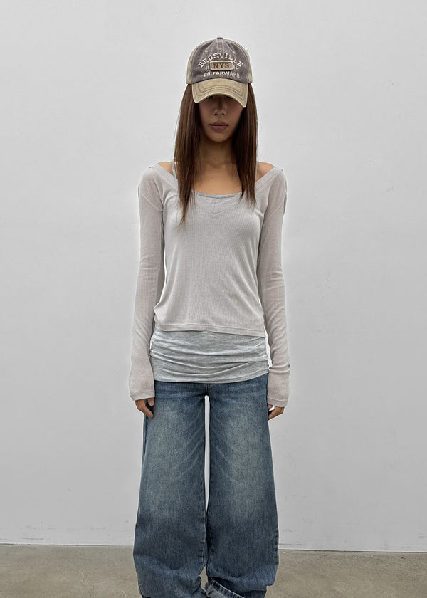 Rochem Deep V-Neck Hooded Long Sleeve Tee