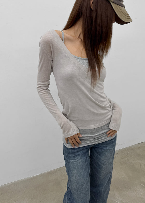 Rochem Deep V-Neck Hooded Long Sleeve Tee